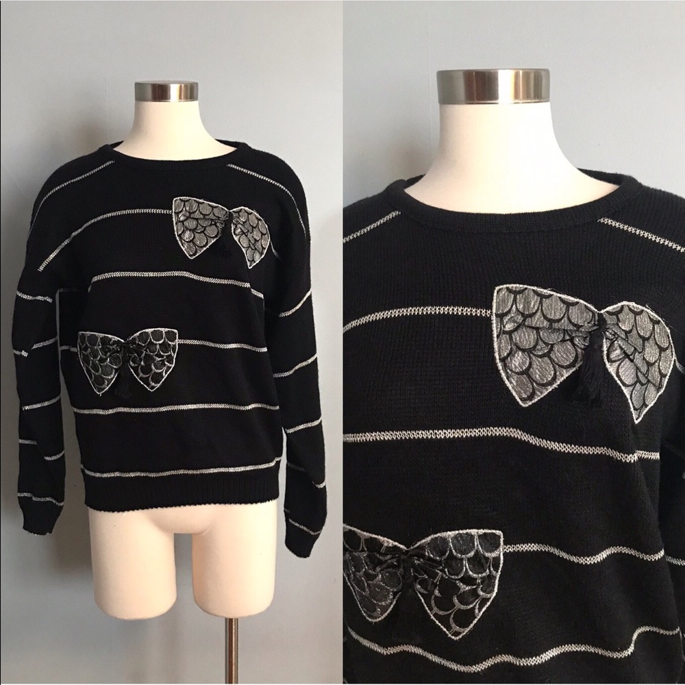 Vintage Black Sweater with Silver Bows